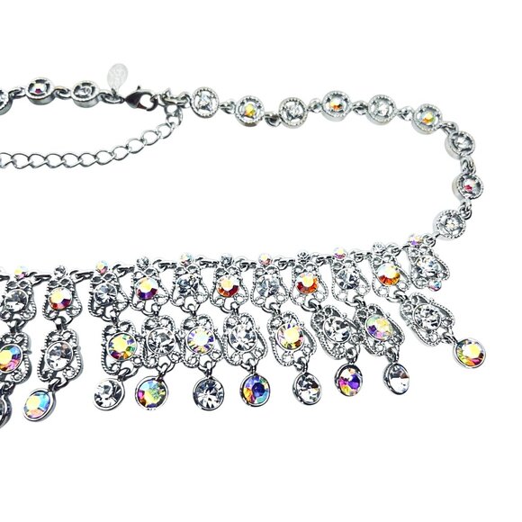 Kirks Folly Silver Tone Aurora Borealis Crystal Rhinestone Bib Necklace (5993) - Picture 10 of 12